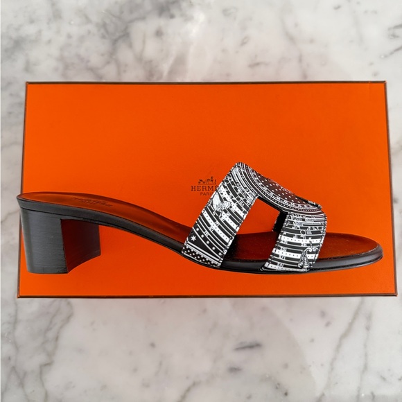 Hermes Oasis "Astrologie Bandana" Black and White Calfskin Veau Imprime Noir 38 - Picture 13 of 16